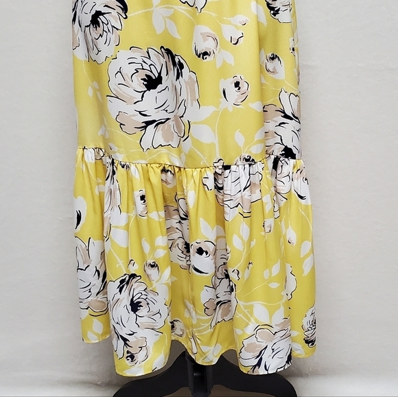 Eliza J Yellow Floral Flutter Sleeve Lace Tie-Waist Midi Summer Dress 8 - Picture 5 of 13